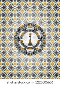 chess king icon inside arabesque badge background. arabic decoration.