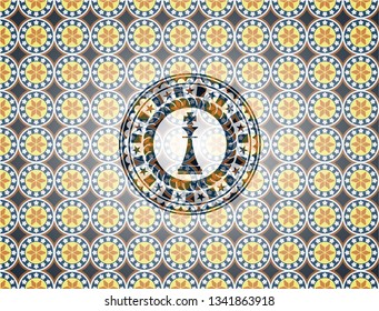 chess king icon inside arabesque style badge. arabic decoration.