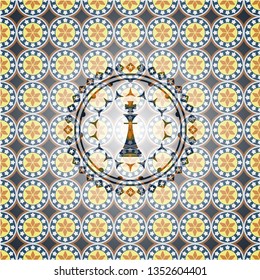 chess king icon inside arabesque emblem background. arabic decoration.