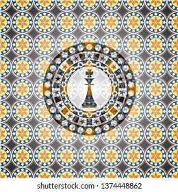 chess king icon inside arabesque style badge. arabic decoration.