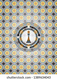 chess king icon inside arabesque style badge. arabic decoration.