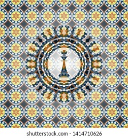 chess king icon inside arabesque badge background. arabic decoration.
