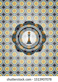 chess king icon inside arabesque badge. arabic decoration.