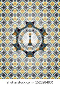 chess king icon inside arabesque badge background. arabic decoration.