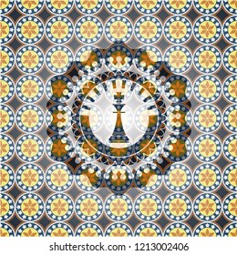 chess king icon inside arabic badge. Arabesque decoration.