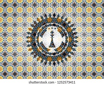 chess king icon inside arabic badge. Arabesque decoration.