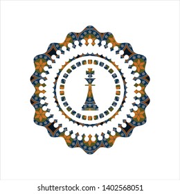chess king icon inside arabic style badge. Arabesque decoration.