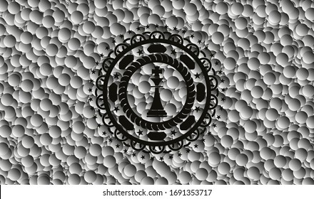 chess king icon inside black emblem with grey bubbles background. Vector Illustration. Detailed.
