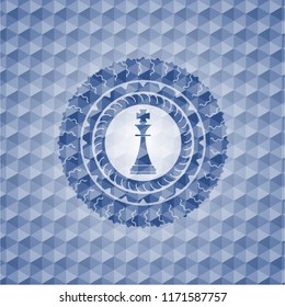 chess king icon inside blue hexagon emblem.
