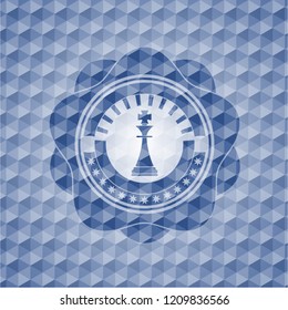 chess king icon inside blue emblem with geometric pattern.