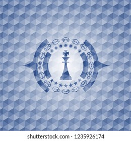 chess king icon inside blue emblem or badge with abstract geometric polygonal pattern background.