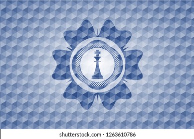 chess king icon inside blue badge with geometric background.
