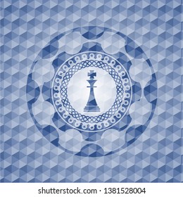 chess king icon inside blue badge with geometric pattern background.