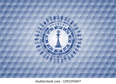 chess king icon inside blue polygonal badge.