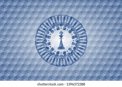 chess king icon inside blue emblem with geometric pattern background.