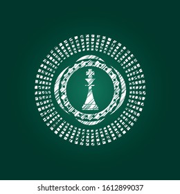 chess king icon inside chalkboard emblem written on a blackboard