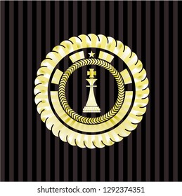 chess king icon inside gold badge or emblem