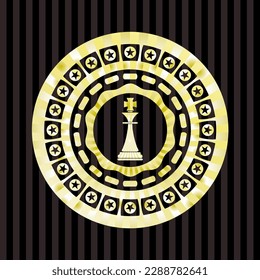 chess king icon inside gold emblem. 