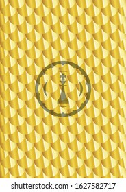 chess king icon inside golden badge. Scales pattern. Vector Illustration. Detailed.