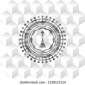 chess king icon inside grey emblem. Vintage with geometric cube white background