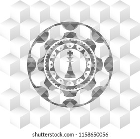 chess king icon inside grey emblem. Vintage with geometric cube white background