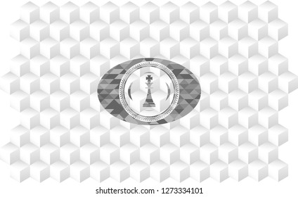 chess king icon inside grey emblem. Retro with geometric cube white background