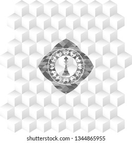 chess king icon inside grey emblem. Retro with geometric cube white background