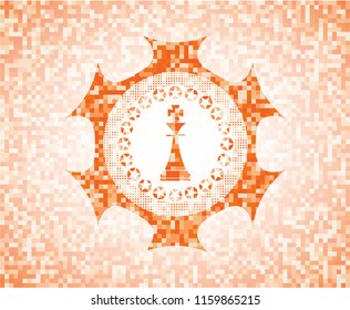 chess king icon inside orange tile background illustration. Square geometric mosaic seamless pattern with emblem inside.