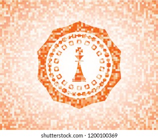 chess king icon inside orange tile background illustration. Square geometric mosaic seamless pattern with emblem inside.