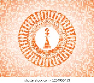 chess king icon inside orange mosaic emblem with background