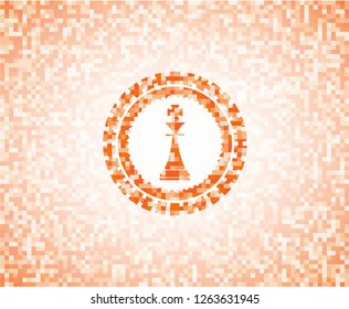 chess king icon inside orange mosaic emblem with background