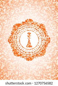 chess king icon inside orange mosaic emblem with background