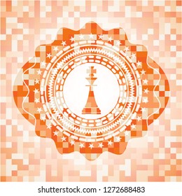 chess king icon inside orange mosaic emblem with background