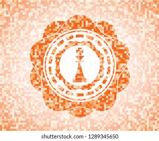 chess king icon inside orange mosaic emblem with background