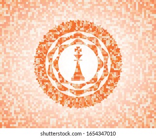 chess king icon inside orange mosaic emblem with background
