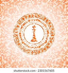 chess king icon inside orange mosaic emblem with background. 