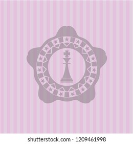 chess king icon inside pink emblem. Vintage.