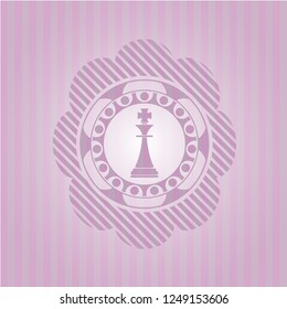 chess king icon inside pink emblem. Vintage.