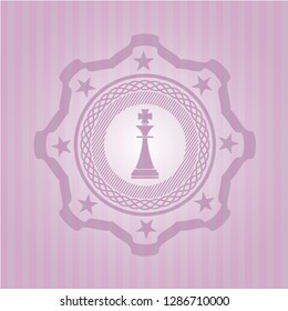 chess king icon inside pink emblem. Vintage.