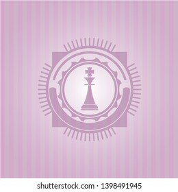 chess king icon inside pink emblem. Retro