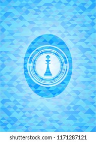 chess king icon inside realistic light blue mosaic emblem