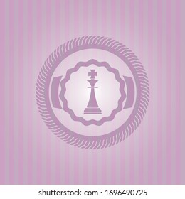 chess king icon inside realistic pink emblem