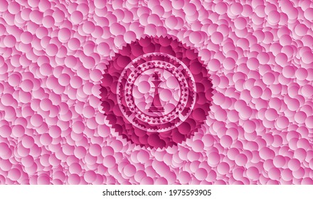 chess king icon inside realistic pink emblem with bubbles background. Vector Illustration. Detailed. 