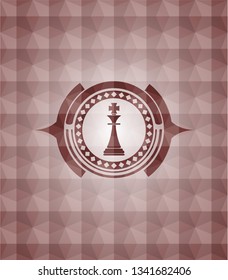 chess king icon inside red emblem with geometric background. Seamless.