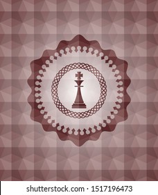 chess king icon inside red emblem with geometric background. Seamless.