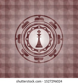 chess king icon inside red emblem with geometric pattern background.