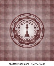 chess king icon inside red emblem with geometric pattern background. Seamless.