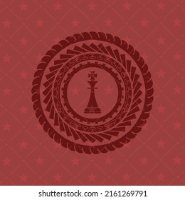 chess king icon inside red emblem. Vintage.. 