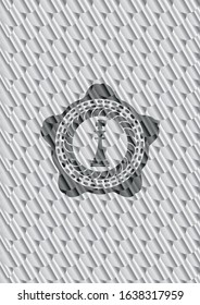 chess king icon inside shiny silver badge. Scales pattern. Vector Illustration. Detailed.