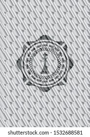 chess king icon inside silver emblem. Scales pattern. Vector Illustration. Detailed.
